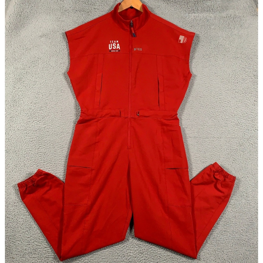 Figs Rafaela Team USA Scrub Jumpsuit Jogger Womens Large Red Olympics Sleeveless